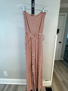 Mono American Eagle sin tirantes a rayas piernas anchas bolsillos lazo trasero talla mediana - Imagen 1 de 5