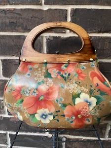 NWT Patricia Nash Mirabella Wood Frame Satchel Crossbody Lthr APRICOT BLOSSOMS - Picture 1 of 4