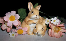 HOMCO Porcelain Life-Like Bunny Rabbits Figurine #1455 Vtg Easter Home Decor