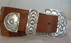 Elk Sterling Silver Handstamped Buckle Set On Italy Vero Cuoio Leather Belt