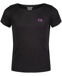 Calvin Klein Performance Mesh Inset Logo T-Shirt Girls M (8-10) Black Pullover - Picture 1 of 16