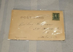 1902 Green BENJAMIN FRANKLIN 1 Cent Stamp 119 years old on Postcard Posted 1907 - Picture 1 of 9