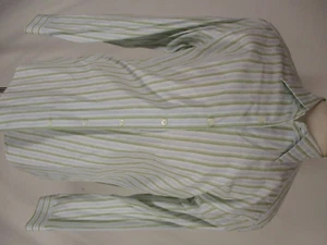 Zanella Felix Mens Green Blue Stripe Long Sleeve Cotton Shirt L Italy Made - Picture 1 of 3