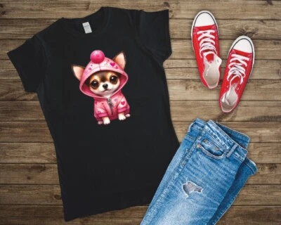 GILDAN Chihuahua In A Hoodie Ladies T Shirt Sizes Small-2XL