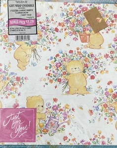 New Vintage English Cards Ltd Floral Gift Wrapping Paper Teddy Bear Gardening - Picture 1 of 2