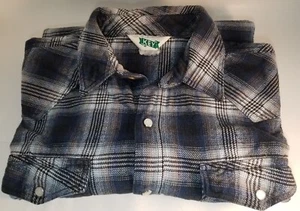 Vintage Key Heavy Flannel Long Sleeved Blue Plaid Shirt USA Size L MOP Buttons - Bild 1 von 4