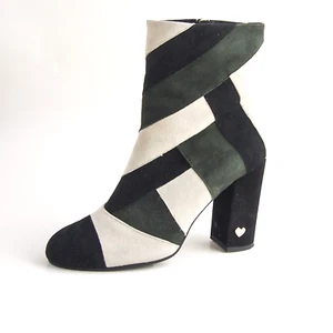 TWINSET Stivaletti Tacco Alto Nero Verde Avorio Camoscio Donna Scarpa Taglia US - Foto 1 di 8