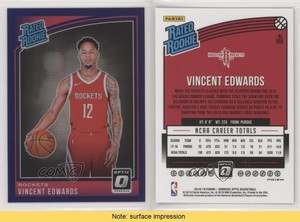 2018-19 Panini Donruss Optic Rated Purple Prizm Vincent Edwards #165 Rookie RC