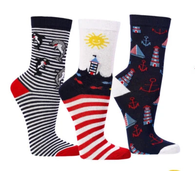 SOCKS 4 FUN ® Kinder-Socken, maritime Motive, Baumwolle, handgekettelte flache Naht, 3 Paar