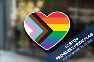 LGBTQ+ Progress Pride Heart Self Cling Window Sticker Reusable - Picture 1 of 12
