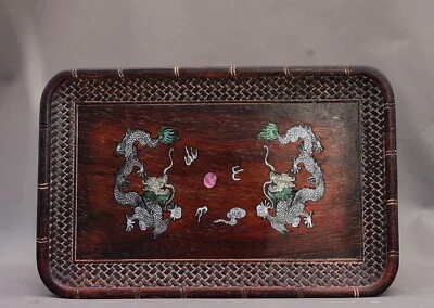 Bandeja de chá dragão duplo de sândalo roxo - Imagem 1 de 4