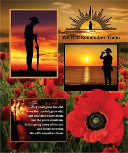 Anzac We Will Remember Them Cotton Quilting Fabric Panel - Picture 1 of 3