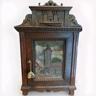 Antico Armadietto In Quercia Castello Intagliato A Mano 1800 Stile Neogotico  - Immagine 1 di 4