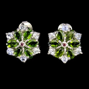 925 Sterling Silver Earrings Oval Chrome Diopside Rhodolite Gemstone Jewelry - Picture 1 of 9