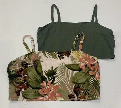2x Ladies size 16 DOTTI Green & Floral Linen Blend Cropped Tops NEW* RRP $59.90 - image 1 of 4