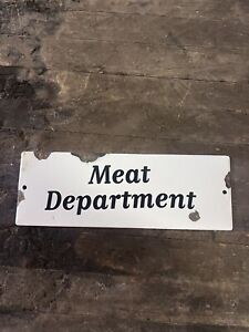 Porcelain Meat Butch Block Beef Cow Vintage Sign General Store gas pump Grocery