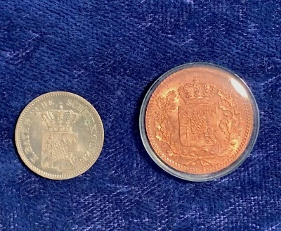 GERMAN STATES  BAVARIA 1843 PFENNIG & 1871 KREUZER, BOTH UNCIRCULATED GEMS - Image 1 of 4