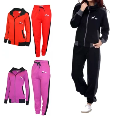 Womens Athletic Fleece Full Zip Tracksuit Hooded Top Sweatsuits - Image 1 of 2