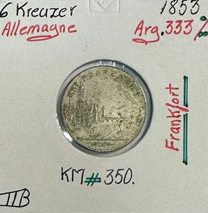 ALLEMAGNE FRANKFORT - 6 KREUZER 1853 - Monnaie en Argent // Qualité : TTB - Imagen 1 de 2