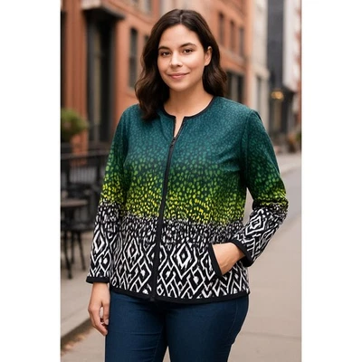 Ruby Rd Woman 16W Ombre Animal Zip Jacket Plus Size Lightweight - Image 1 of 4