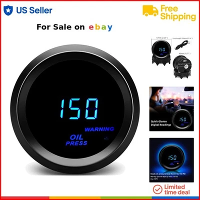 2in Oil Pressure Gauge Digital Blue LED Sender Kit for Car Truck Boat - Image 1 of 4