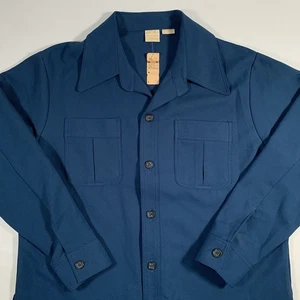 VTG 70s Sears Kings Road Mens XL X-Large Button Up Shirt Blue Polyester NWT - Picture 1 of 8