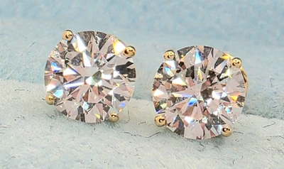 4.00 Ct E VS1 Lab Grown Diamond Basket Studs 14k Yellow Gold IGI Certified Screw - Image 1 of 4