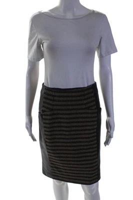 Falda lápiz Nanette Lepore para mujer con ribete de cuero abstracto con cremallera negra talla 4 Foto 1 de 4