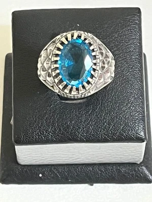 Luxury Men's Silver 925 Ring Signet Natural Blue Topaz Amzaing Design خاتم توباز - Image 1 of 4