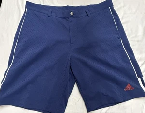 Mens Adidas 3 Stripe Dobby Golf Shorts Size 38 Navy w/Orange Textured Breathable - Picture 1 of 5