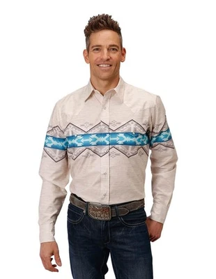Roper Western Shirt Mens L/S Border Snap 2XL White 03-001-0431-4007 WH - Image 1 of 2