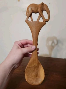 Hand Carved Wooden Elephant Salad Spoon - 12.25" - Picture 1 of 10