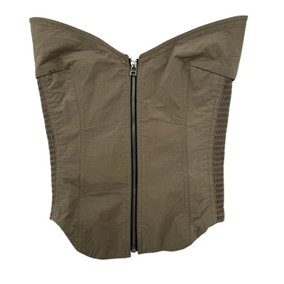Nuevo corsé Zara Bustier Top Mujer XS Caqui Verde Detalle Malla Sin Tirantes Cremallera Foto 1 de 4