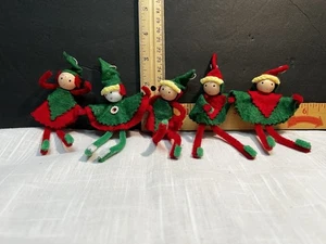 5 Vintage 50er Jahre gesponnene Baumwolle Chenille Weihnachtselfen Weihnachten Pfeifenputzer - Bild 1 von 8