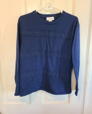 Camisa Liz Claiborne Azul Encaje Cuello Redondo Manga Larga 100% Algodón Talla Mediana Foto 1 de 4