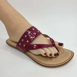 Geborene Damen-Leder-Riemensandalen flache Hausschuhe burgunderrot Größe 9 - Bild 1 von 12