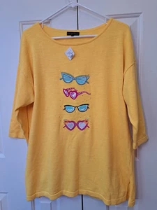 Bua Bua gelbe 3/4 Arm Sonnenbrille leichter Pullover Oberteil Damen Gr. L - Bild 1 von 6