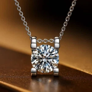 Women Necklace 14k White Gold Plated Cubic Zirconia Cubic Pendant Necklace - Picture 1 of 6