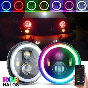 7inch LED Halo Headlight RGB Combo Chasing for Jeep Wrangler JK JKU TJ APP - Foto 1 di 12