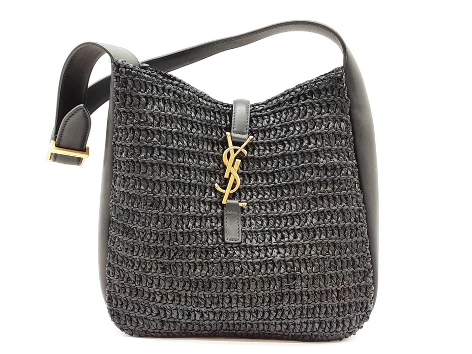 Bolso Hobo Yves Saint Laurent Le 5 A 7 Negro Rafia Sd1125ezxde Foto 1 de 4