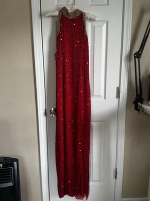 Vintage Black Tie By Oleg Cassini 100% Silk Gown Dress, Size 12, Stunning Red - Image 1 of 4