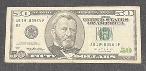 Series 1996 ~ New York $50 Fifty Dollar Bill Note FRN ~ AB19483564F ~ - Picture 1 of 2