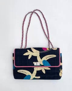 Rare Chanel 'Chocolate Bar' Jumbo 2.55 Handbag; Floral Silk & Pink Leather  - Afbeelding 1 van 5