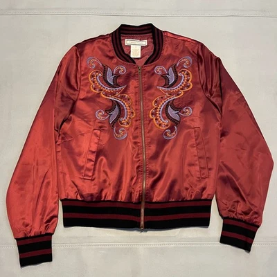 Flying Tomato Embroider Anthropologie Bomber Jacket Maroon Paisley-SM-7951 - Image 1 of 4