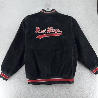 Detroit Red Wings Jacket Mens 2XL Black NHL Hockey Suede Bomber Coat Script - Image 1 of 4