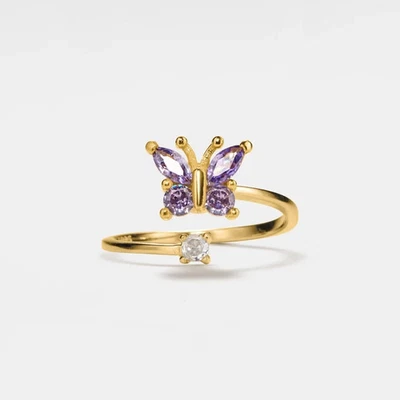 14K Yellow Gold Plated 2.00Ct Marquise Cut Lab-Created Amethyst Butterfly Ring - Image 1 of 4