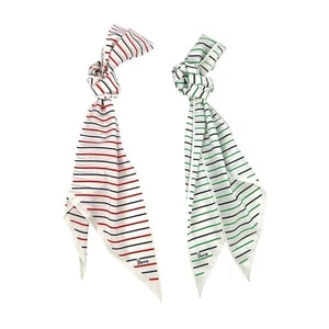 Vintage Vera Neumann Scarf Pair White Red Blue Green Stripe Oblong Made in Japan - Picture 1 of 10