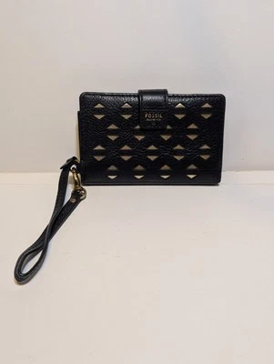 Fossil  Black Leather Bifold Wristlet Wallet Coin Purse Snap  — 第 1/4 张图片