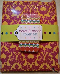 Yellow & Pink Floral iPad/Tablet Case & Multi. Color Cirlce Phone Cover Set - Picture 1 of 1