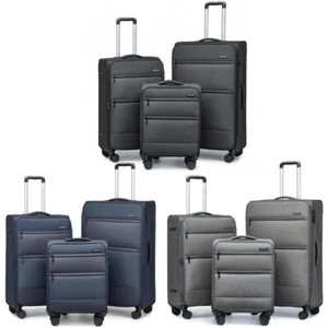 Lightweight 20/24/28Inch Soft Shell 4 Wheels Suitcase Set Cabin Hand Luggage - Picture 1 of 32